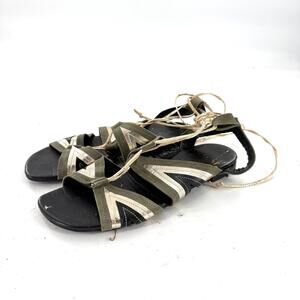 Fiorifrancesci Leather Wrap Sandals 9 Olive Green Gold Made in Italy